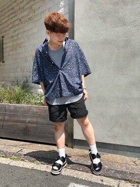 「JEANASIS（ジーナシス）のアイテム（サンダル）」を使った、たけminiさん（メンズ・158cm）の夏コーディネート