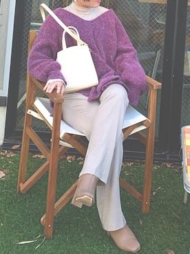 「Kastane（カスタネ）のレーヨンスラックスパンツ３（スラックス）」を使った、minaさん（レディース・153cm）の冬コーディネート