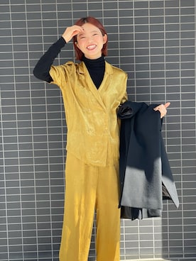 「STUDIOUS（ステュディオス）のアイテム（ノーカラーコート）」を使った、ありささん（レディース・158cm）の春コーディネート