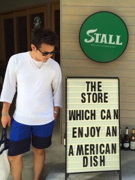 「STALL（ストール）のアイテム」を使った、龍也さん（メンズ・170cm）の夏コーディネート