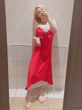 「red」｜「アイテム（ジャンパースカート）」を使った、Lolaさん（レディース・161cm）の夏コーディネート