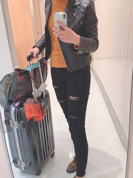 「Right-on（ライトオン）のアイテム（ライダースジャケット）」を使った、ユキナさん（レディース・165cm）の冬コーディネート