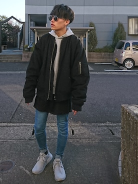 「MISBHV（ミスビヘイブ）のアイテム（パーカー）」を使った、yuuuutoさん（メンズ・168cm）の冬コーディネート