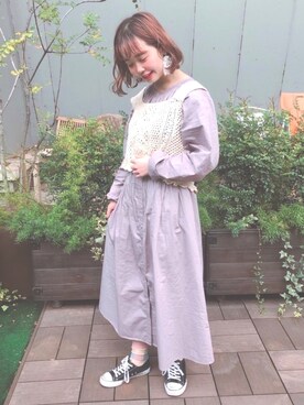 「ehka sopo（エヘカソポ）のかぎ針編みビスチェ（ニット/セーター）」を使った、Y u k iさん（レディース・162cm）の春コーディネート