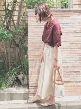 「アイテム（スリッポン、ゴールド系）」を使った、みぃさん（レディース・156cm）の夏コーディネート