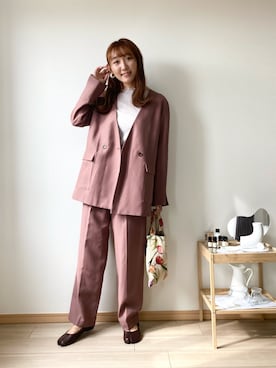「OZOC（オゾック）のアイテム（ノーカラージャケット）」を使った、みぃさん（レディース・157cm）の秋コーディネート