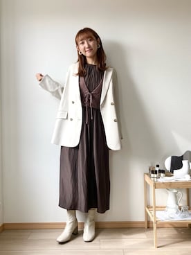 「OZOC（オゾック）のアイテム（テーラードジャケット）」を使った、みぃさん（レディース・157cm）の秋コーディネート