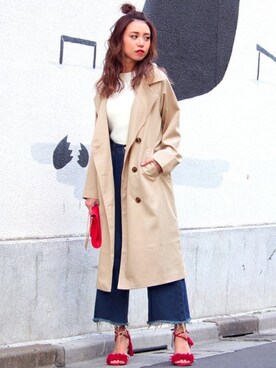 17スプリングコート ロングトレンチコートを使ったレディース人気ファッションコーディネート Wear