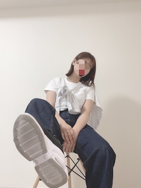 「GLOBAL WORK（グローバルワーク）のコクーンワイドデニム/819864（デニムパンツ）」を使った、443さん（レディース・157cm）の夏コーディネート