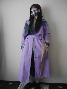 「アイテム（トレンチコート、パープル系）」を使った、airさん（レディース・152cm）の冬コーディネート