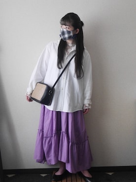 「ビッグシャツ」｜「アイテム（バレエシューズ）」を使った、airさん（レディース・152cm）の夏コーディネート