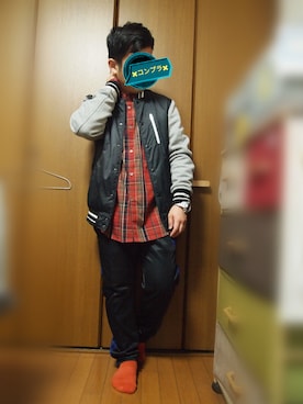 「NIKE（ナイキ）のアイテム（スタジャン）」を使った、©︎hiviDevさん（メンズ・160cm）の秋コーディネート