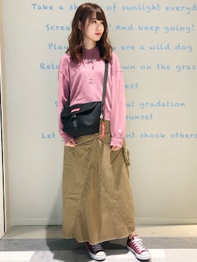 「KANGOL（カンゴール）のアイテム（バッグ）」を使った、nahoさん（レディース・166cm）の秋コーディネート