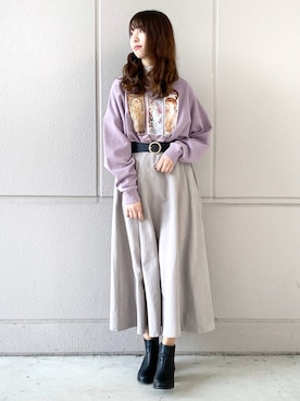 「アイテム（スウェット、ピンク系）」を使った、nahoさん（レディース・166cm）の冬コーディネート