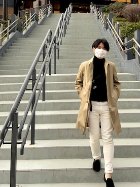 「MACKINTOSH PHILOSOPHY（ﾏｯｷﾝﾄｯｼｭ ﾌｨﾛｿﾌｨｰ）のアイテム（ステンカラーコート）」を使った、Tomohisaさん（メンズ・163cm）の秋コーディネート