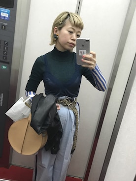 「重ね着」｜「アイテム（キャミソール）」を使った、千紘さん（レディース・154cm・30代）の春コーディネート
