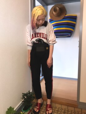 「KAPITAL」｜「アイテム（スウェット）」を使った、千紘さん（レディース・155cm）の夏コーディネート
