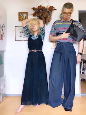 「ロングドレス」｜「アイテム（トップス）」を使った、千紘さん（レディース・154cm）の春コーディネート