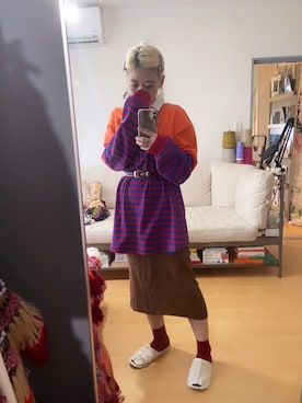 「ラガーシャツ」｜「アイテム（ワンピース/ドレス）」を使った、千紘さん（レディース・154cm）の秋コーディネート