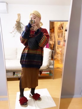 「ラメタイツ」｜千紘さん（レディース・154cm）の秋コーディネート