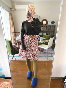 「アイテム（レッグウェア、グリーン系）」を使った、千紘さん（レディース・154cm）の冬コーディネート