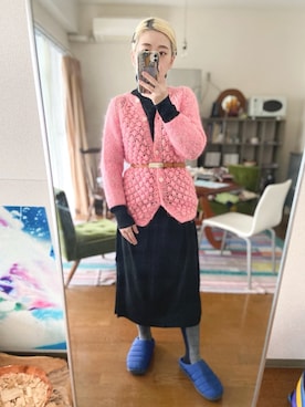 「モヘアカーディガン」｜「アイテム（ワンピース/ドレス）」を使った、千紘さん（レディース・154cm）の冬コーディネート