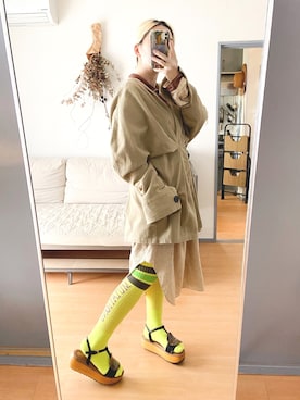 「FACETASM」｜「アイテム（シャツワンピース）」を使った、千紘さん（レディース・154cm）の春コーディネート