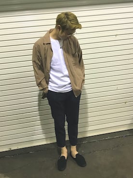 「MANEBU（マネブ）のアイテム（スリッポン）」を使った、けいたさん（メンズ・170cm）の春コーディネート