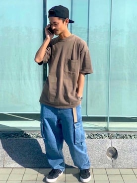 「Eddie Bauer（エディーバウアー）のアイテム（Tシャツ/カットソー）」を使った、takuya.sさん（メンズ・171cm）の夏コーディネート