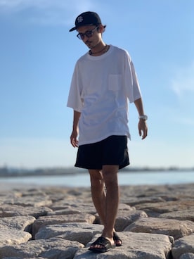 「SEE SEE（シーシー）のアイテム（キャップ）」を使った、takuya.sさん（メンズ・171cm）の夏コーディネート