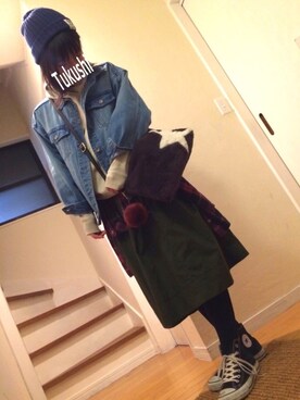 デニムジャケットを使った 緑スカート のレディース人気ファッションコーディネート Wear