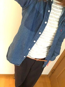 「GU（ジーユー）のアイテム（Tシャツ/カットソー、グレー系）」を使った、shiinaさん（レディース・163cm）の冬コーディネート