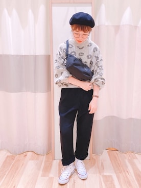 「Samansa Mos2 blue（サマンサモスモスブルー）のアイテム（ハンチング/ベレー帽）」を使った、みなも (･×･)さん（レディース・152cm）の秋コーディネート