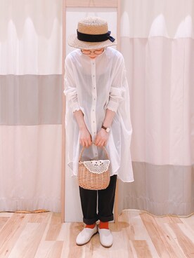 「チュニック」｜「アイテム（スリッポン）」を使った、みなも (･×･)さん（レディース・152cm）の春コーディネート