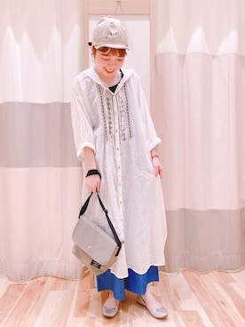 「Samansa Mos2 blue」｜「アイテム（キャップ）」を使った、みなも (･×･)さん（レディース・152cm）の夏コーディネート