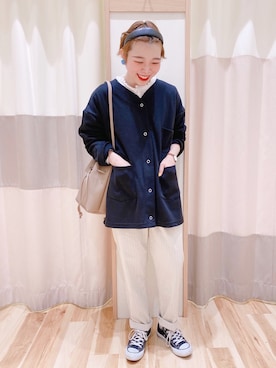 「Samansa Mos2 blue（サマンサモスモスブルー）のアイテム（ノーカラージャケット）」を使った、みなも (･×･)さん（レディース・152cm）の春コーディネート
