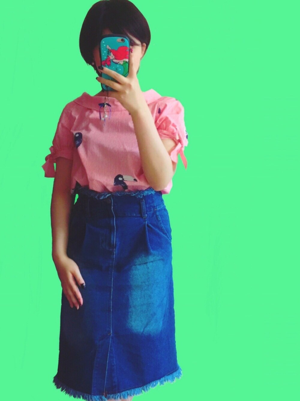 「シンプルコーデ、ZARA、ザラジョ、ザラ、夏コーデ、デニム、outfit、柄シャツ」｜「ZARAのアイテム（シャツ/ブラウス、レッド系）」を使った、mayu:)dddさん（レディース・158cm）の春コーディネートの1枚目の写真