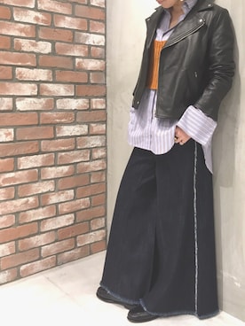 「Simplicite（サンプリシテ）のアイテム（ライダースジャケット）」を使った、malonnnnnnnさん（レディース・156cm）の夏コーディネート