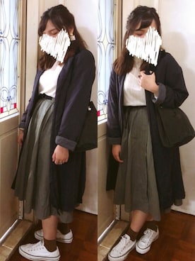 「カーキスカート」｜「アイテム（その他アウター）」を使った、かれん💕さん（レディース・160cm）の春コーディネート