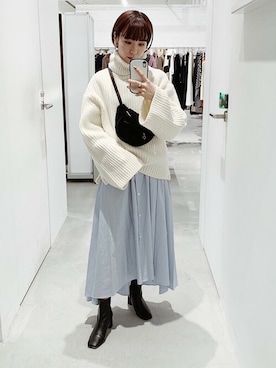 「STUDIOUS（ステュディオス）のアイテム（シャツワンピース）」を使った、Hitaka  Mahoさん（レディース・163cm）の冬コーディネート
