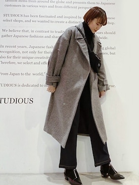 「STUDIOUS（ステュディオス）のアイテム（チェスターコート）」を使った、Hitaka  Mahoさん（レディース・163cm）の冬コーディネート