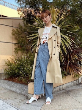 「部屋撮り」｜「アイテム（トレンチコート）」を使った、Hitaka  Mahoさん（レディース・163cm）の春コーディネート
