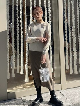 「BATONER（バトナー）のアイテム」を使った、Hitaka  Mahoさん（レディース・163cm）の冬コーディネート