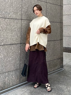 「CLANE（クラネ）のアイテム（ベスト）」を使った、Hitaka  Mahoさん（レディース・163cm）の春コーディネート