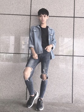 「NIKE（ナイキ）のアイテム（スニーカー、ブラック系）」を使った、Kisschunさん（メンズ）の春コーディネート