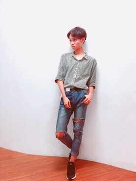 「.のアイテム（シャツ/ブラウス、グレー系）」を使った、Kisschunさん（メンズ）の夏コーディネート