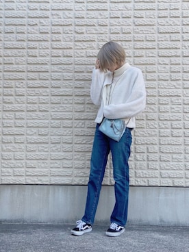 「GU（ジーユー）のアイテム（ノーカラージャケット）」を使った、tayayayaさん（レディース・164cm）の冬コーディネート