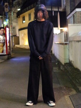 「MYne（マイン）のアイテム（キャップ）」を使った、糸魚川 領太さん（メンズ・178cm）の冬コーディネート