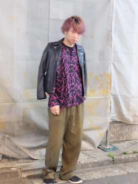 「STUDIOUS SELECT(STUDIOUS SELECT)」｜「アイテム（ライダースジャケット）」を使った、糸魚川 領太さん（メンズ・178cm）の夏コーディネート