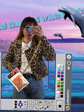 「H&M（エイチ・アンド・エム）のアイテム（ライダースジャケット、ブラウン系）」を使った、白夜さん（レディース）の春コーディネート